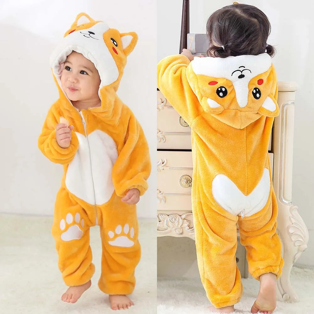 Pajama Toddler Winter Cartoon Jumpsuit Boys Girls Plush Flannel Overalls Kids Bear Lion Penguin Dino Costumes