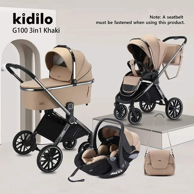 3IN1 High Landscape Baby Cart with Safety Seat, Bidirectional Baby Cart, One Button Folding, Comes with Mommy Bag