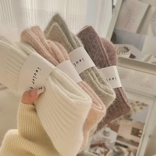 Winter Thick Warm Women's Cashmere Wool Socks Solid Color Long Thermal for Ladies
