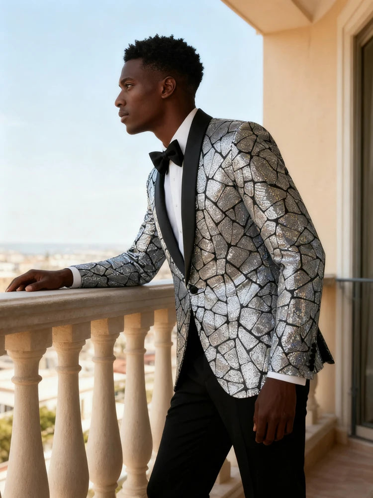 Men's single piece shiny sequin suit jacket, fashionable tailcoat, suitable for parties, weddings, banquets, dances