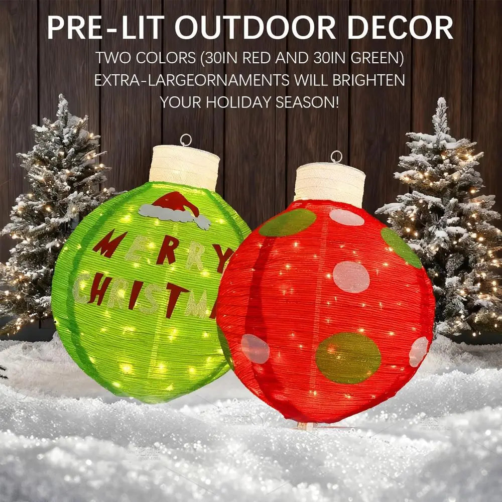 Set of 2 30 Illuminated Pop-Up Christmas Balls, 120 LED Lights, Giant Outdoor Holiday Decor, Red/Green
