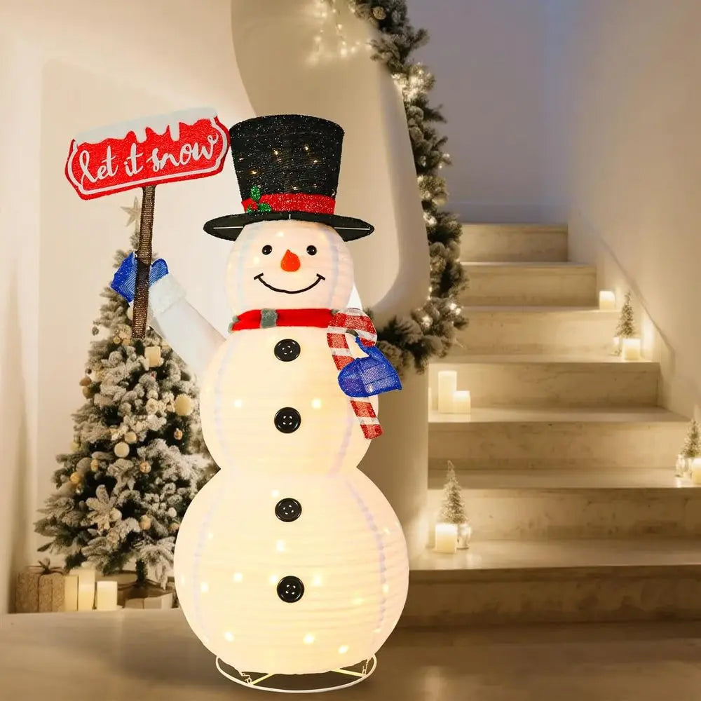5.2 FT Tall Warm White Lighted Snowman with Candy Cane, Outdoor/Indoor Christmas Decoration for Yard, Garden, Lawn