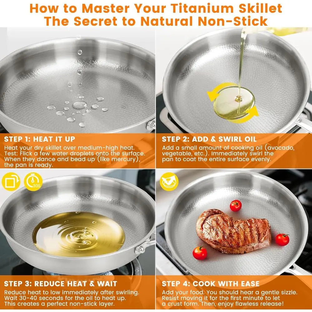 11.02 Inch Titanium Non Stick Frying Pan with Lid - Scratch-Resistant, Even Heating Cookware for All Stovetops