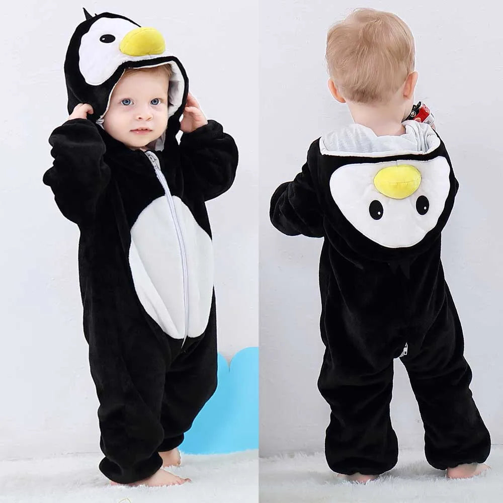 Pajama Toddler Winter Cartoon Jumpsuit Boys Girls Plush Flannel Overalls Kids Bear Lion Penguin Dino Costumes