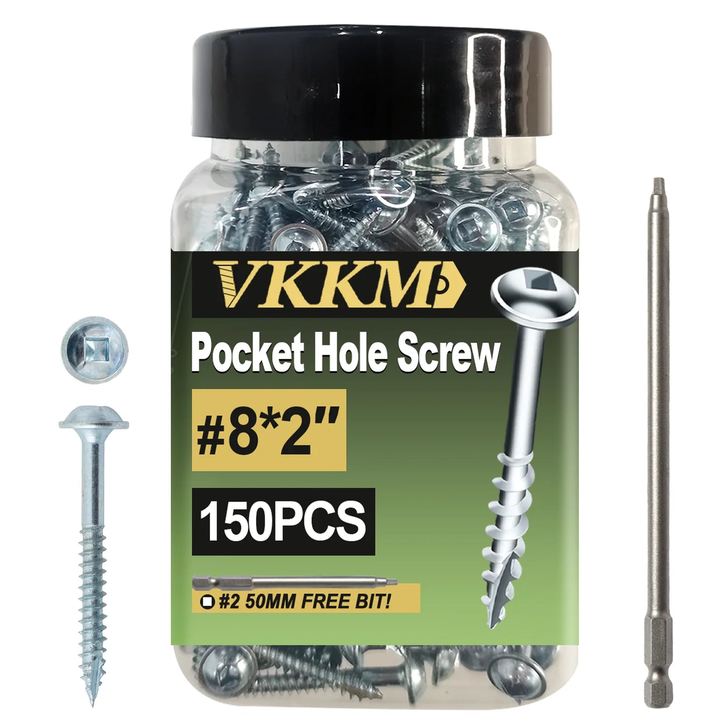VKKM Galvanized Pocket Hole Screws #7 #8 1-1/4" 1-1/2" 200-300PCS w/ Free Drill Bits for Woodworking Tools