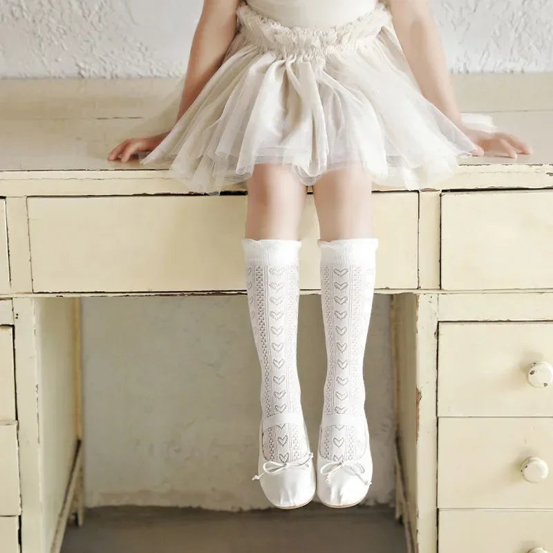 3Pairs Princess White Lace Ruffle Stockings Girl Summer Mesh Sock Thin Breathable Kids Long Socks 3-12Year Children Calf Socks