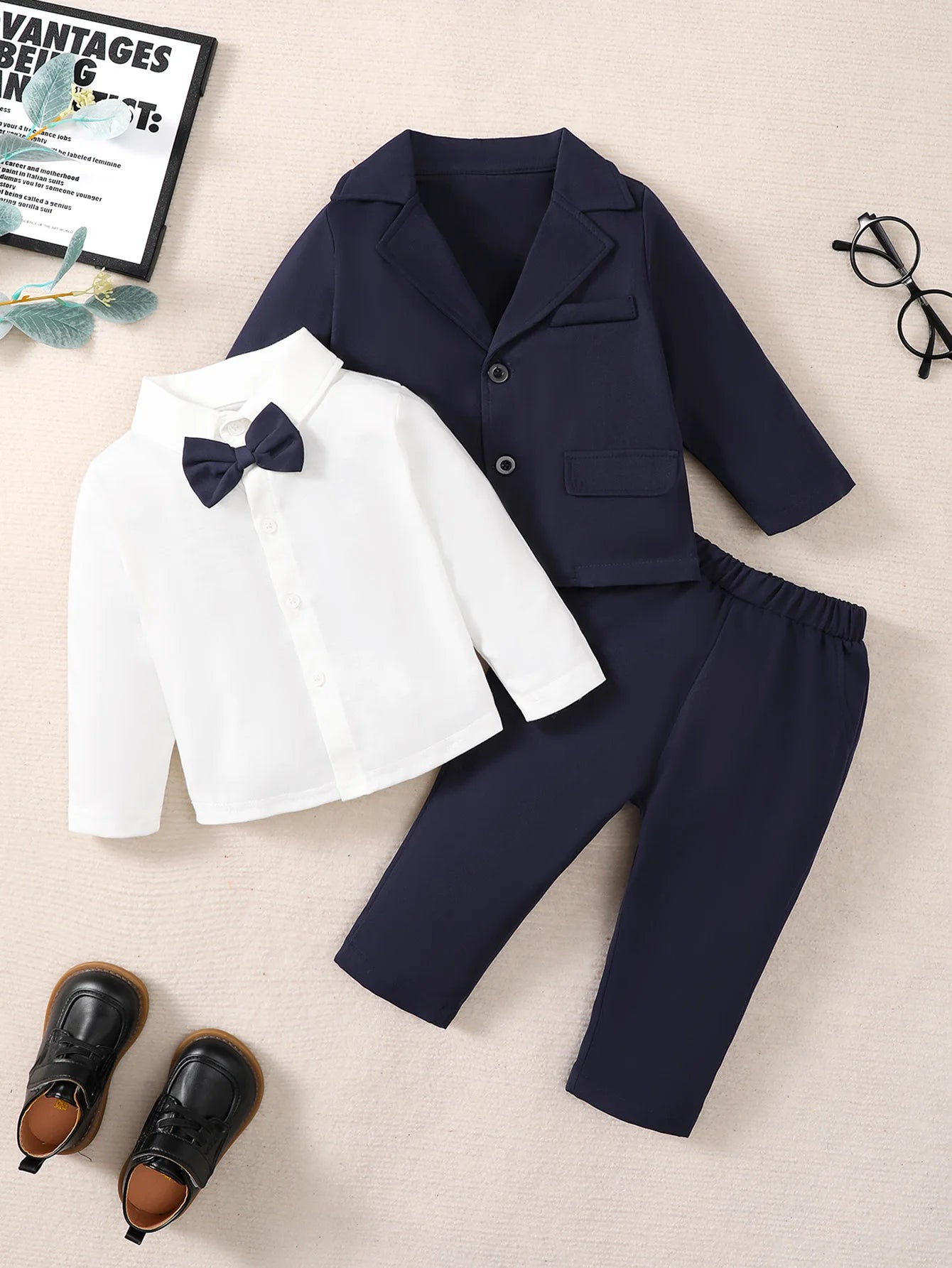 Winter 0-3Years Old Baby Boy Gentleman's Suit With Shirt + Suit Long-sleeved Jacket + Trousers 3-Piece Set