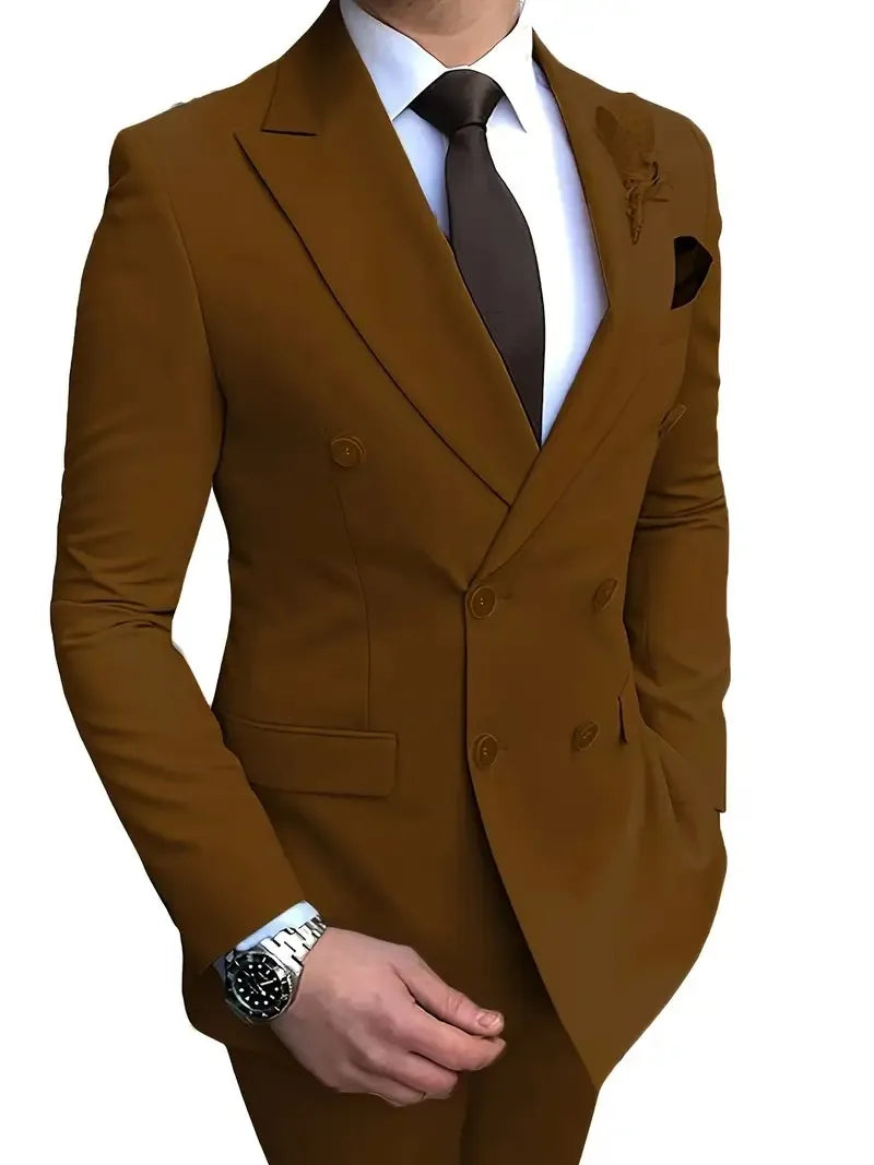 Elegant Men's Suits 2-Piece Set Double Breasted Jacket Business Casual Suit Coat Work Interview Coat (Blazer+Pants)