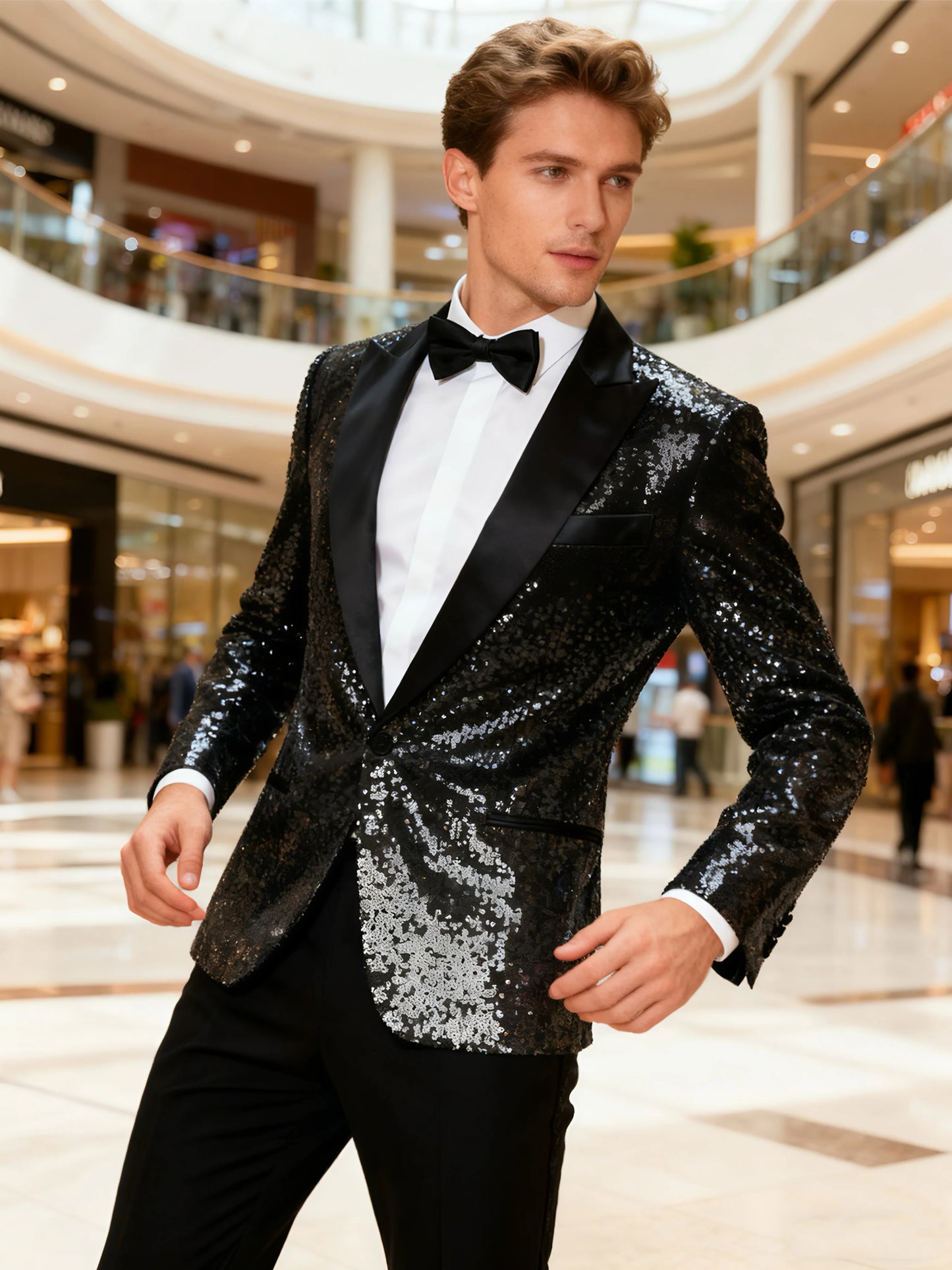 Men's single-piece top sequin sparkling prom suit jacket single button and sports jacket tuxedo, suitable for wedding banquet