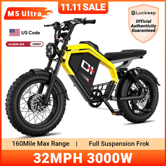Luckeep M5 Ultra Electric Bike for Adults/Teen, 3000W Peak Dual Motor, 52V 40Ah Dual Battery,160 Miles 32MPH