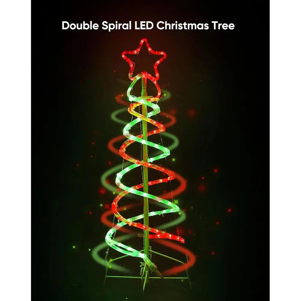 5 FT Waterproof Red & Green Double Spiral Christmas Tree Lights with 8 Modes Controller, 120 V Outdoor Decoration for Holidays