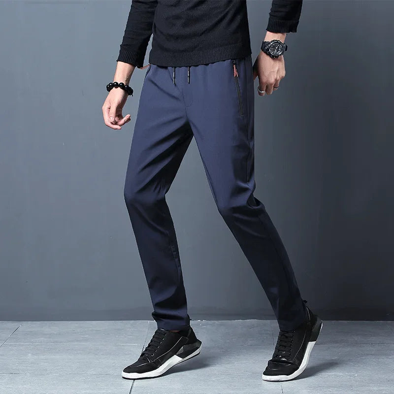 Men's Casual Pants Stretch Slim Fit Elastic Waist Jogger Korean Classic Blue Black Gray Male Brand Trousers Plus Size