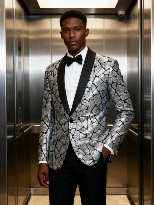 Men's single piece shiny sequin suit jacket, fashionable tailcoat, suitable for parties, weddings, banquets, dances