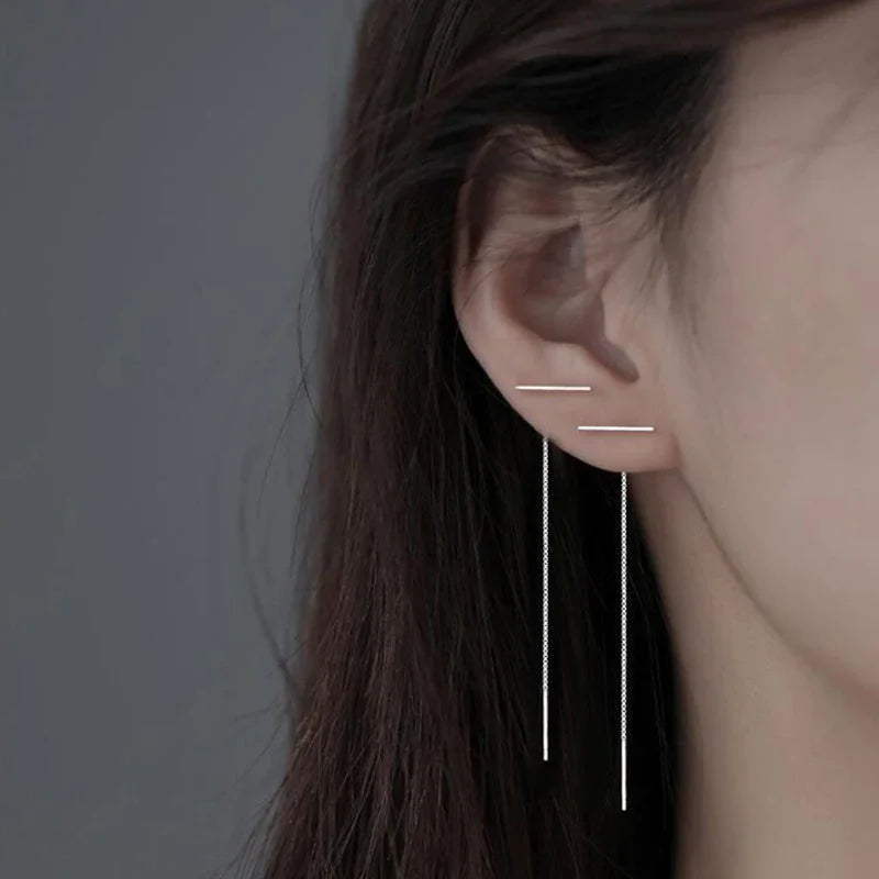 S925 Silver Needle Star Line Earring for Women Tassel Drop Earring Long Chain Beads Piercing Earring Asymmetry Ear Jewelry