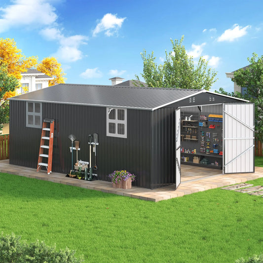 Polar Aurora 12x16/12x18FT Outdoor Metal Storage Shed w/ Windows, Lockable Door, Heavy-Duty Tool Shed For Backyard Patio Graden