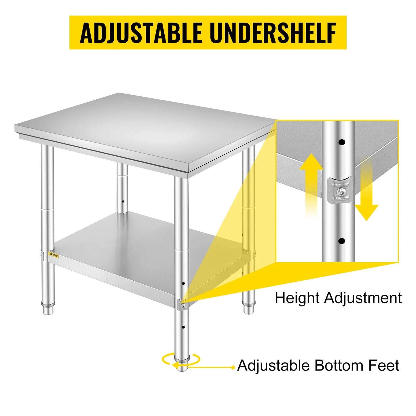 Stainless Steel Kitchen Work Bench Commercial Catering Table Worktable w/ Under-shelf 330 LBS 286 LBS for Restaurant Garage