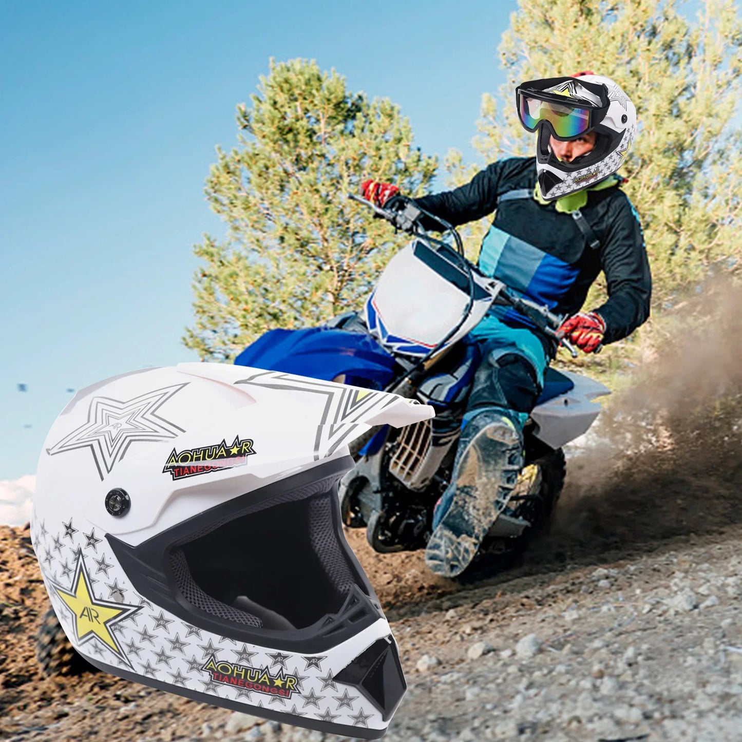 Youth Kids Offroad Gear Combo Helmet Gloves Goggles DOT Motocross Off-Road Racing ATV Dirt Bike Protector