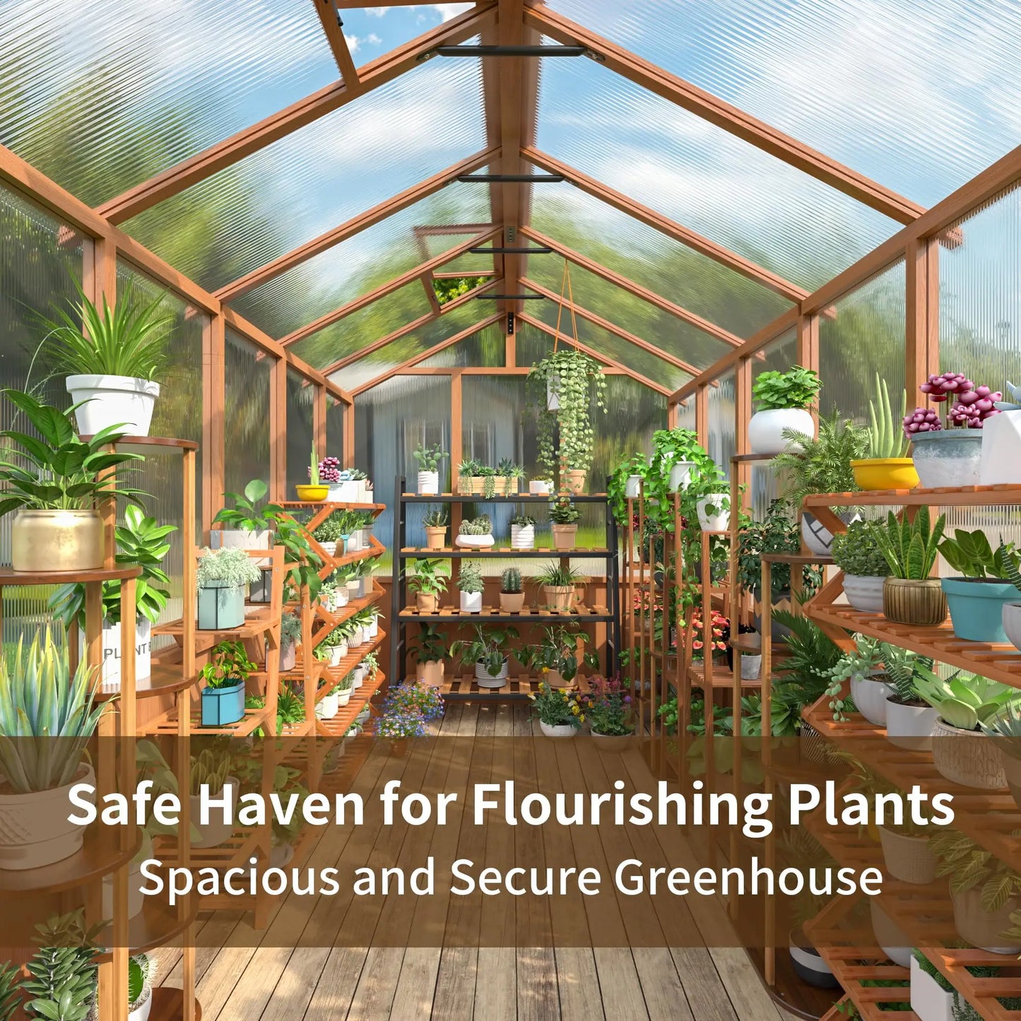 VIWAT 6 x 8/ 6 x 10/ 6 x 12 FT Wooden Greenhouse Vent Roof UV Protection for Backyard Garden Patio