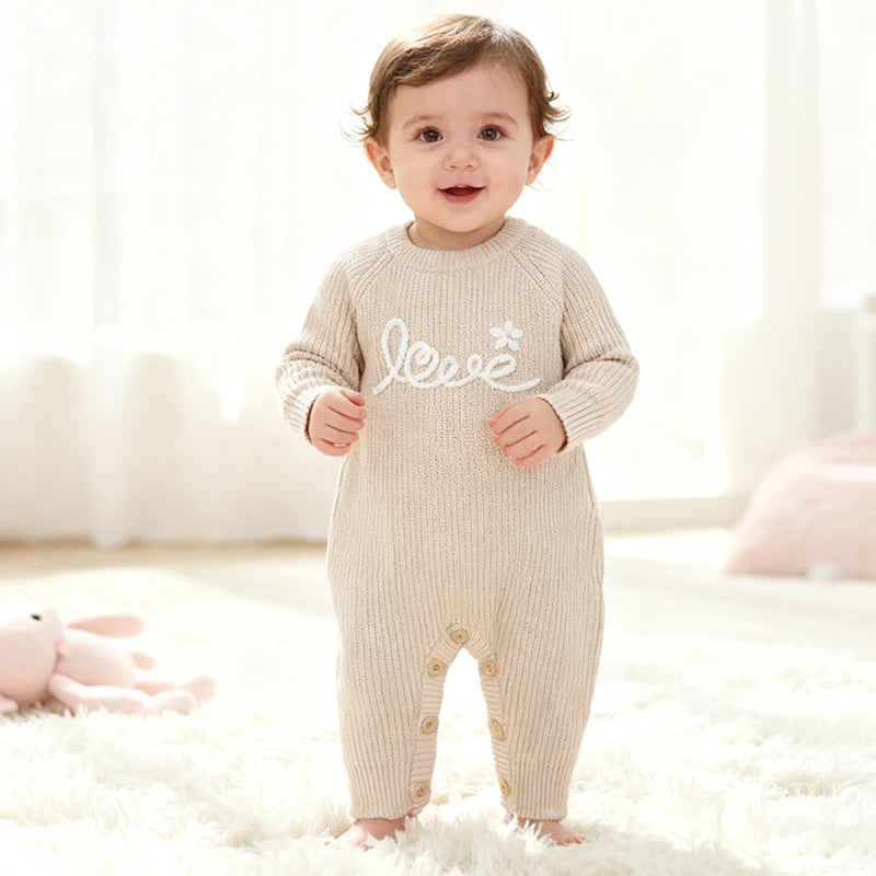 0-24M Warm Baby Clothing Knit Romper Newborn Romper Infant Toddler Boy Girl Long Sleeve Jumpsuit Embroidery Fall Spring Outfits