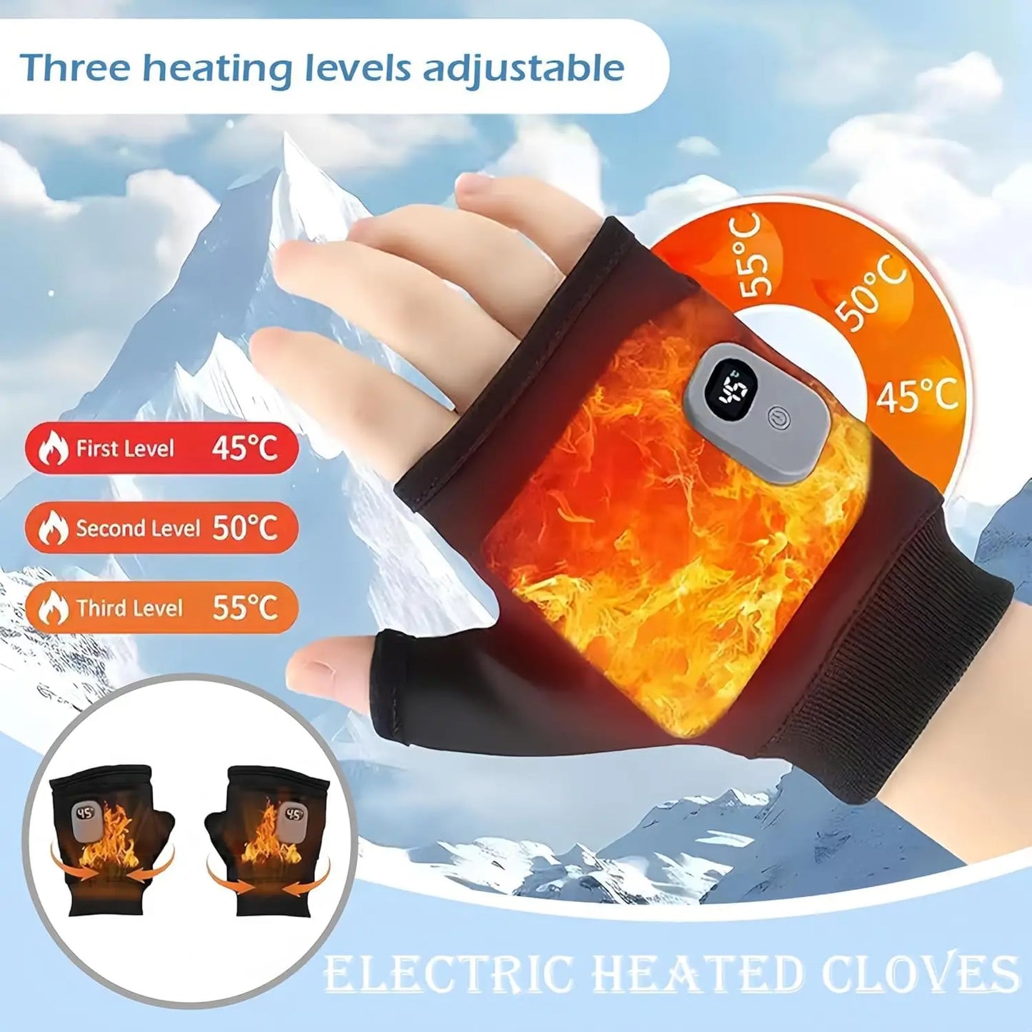 Heated Fingerless Gloves for Women, Rechargeable Electric Heated Gloves with Digital Display, Smart Thermostatic Outdoor Winter
