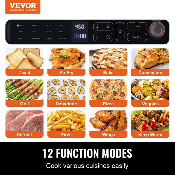 12-in-1 Air Fryer Toaster Oven, 25L Stainless Steel Convection Oven, 1700W, with Grill & Pizza Pan