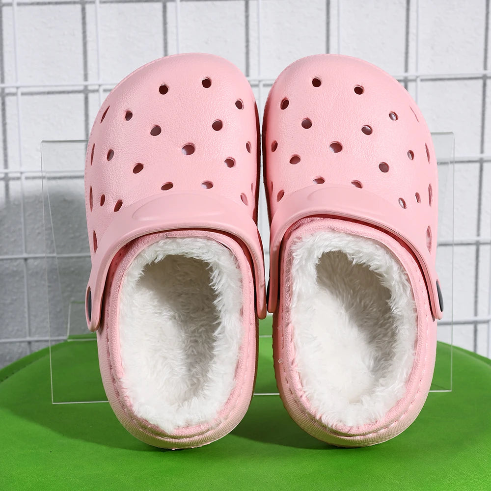New Winter Concise Plush Slippers Children's Non Slip Soft Sole Kids Boys and Girls Warm Home Cotton Shoes