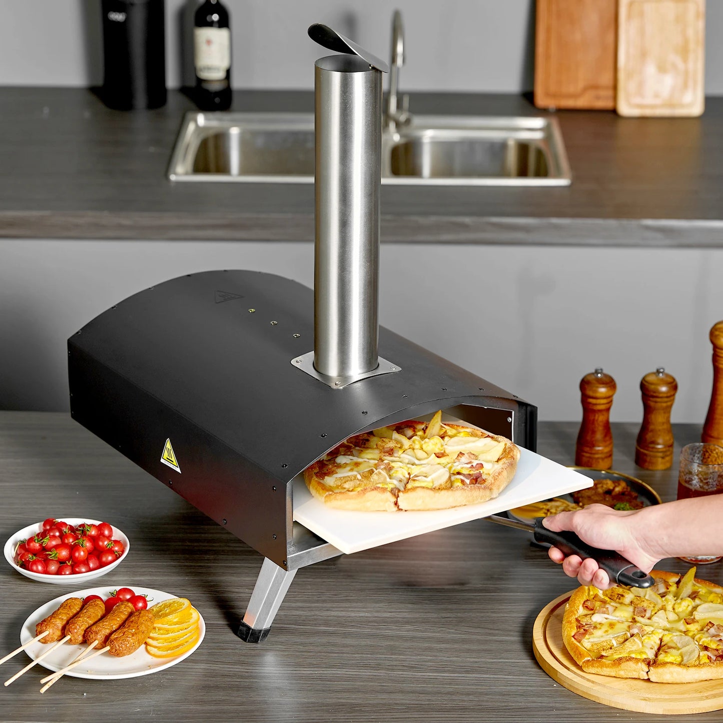 12 inch Outdoor Oven Charcoal Fired Maker Portable Outside Stainless Steel Grill & Pizza Waterproof for Backyard Camping