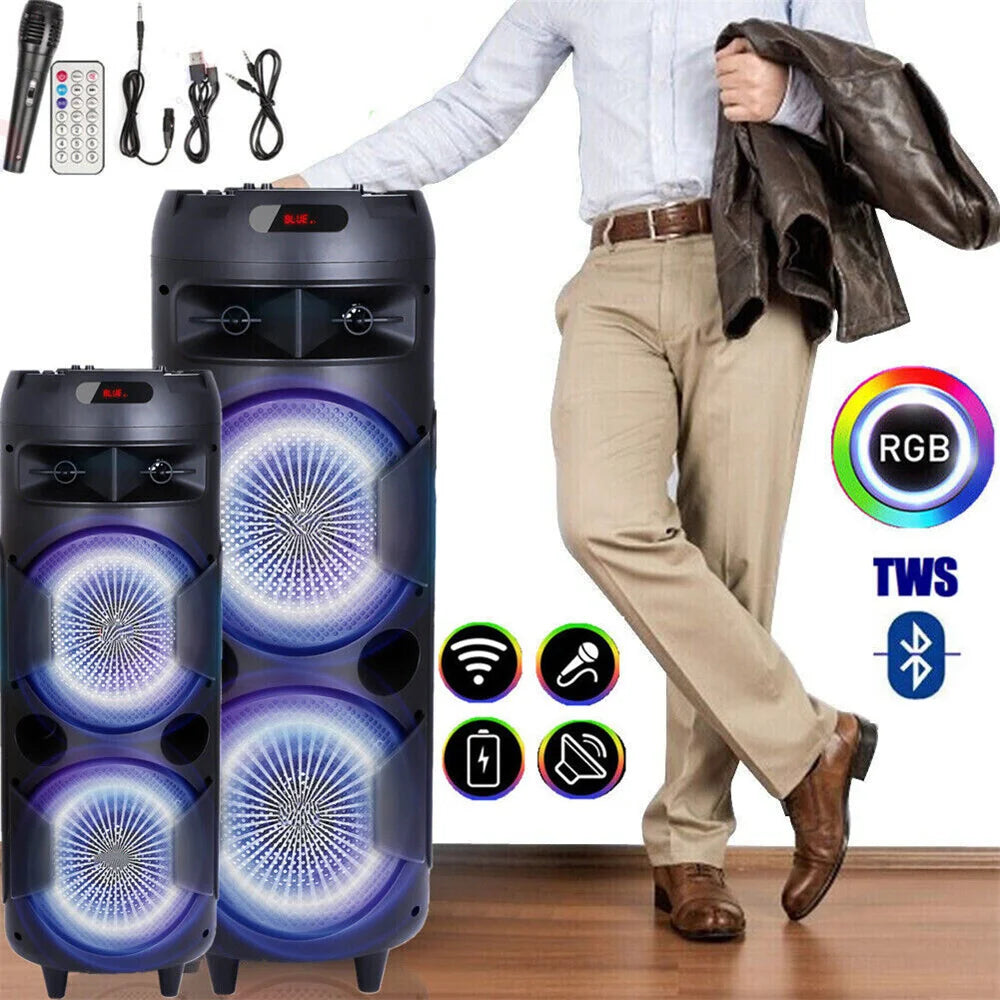 6000 W Portable Bluetooth Speaker Sub woofer Heavy Bass Sound System Party D J Karaoke RGB Light Rechargeable Speaker