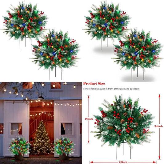 Multicolor LED Lighted Christmas Urn Filler, Battery-Powered Pre-lit Trees, 60 Lights, Outdoor Holiday Decor for Porch, Yard, Ga