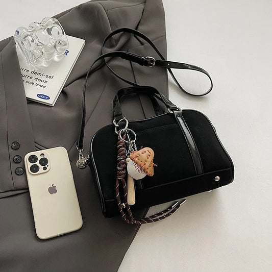 Women Suede Top-handle Bag Adjustable Strap Crossbody Purse With Interior Pocket Handbag Zipper Clutch Purse for Work Travel