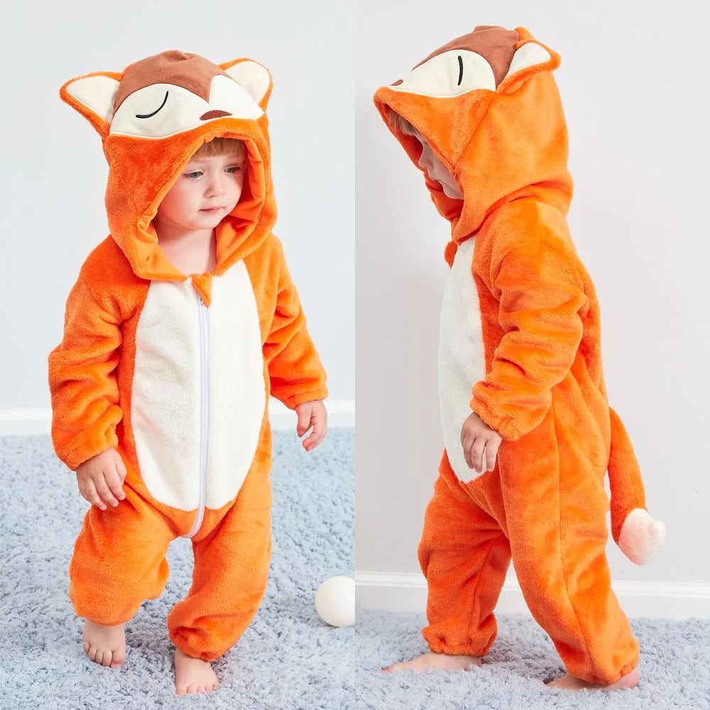 Pajama Toddler Winter Cartoon Jumpsuit Boys Girls Plush Flannel Overalls Kids Bear Lion Penguin Dino Costumes