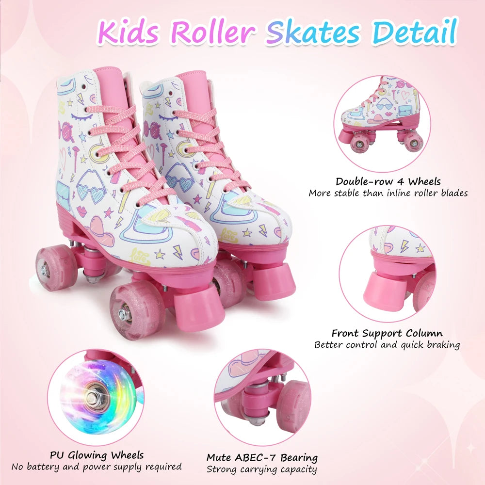 Outdoor Skating Shoes Quad Skates Sneakers PU Leather Roller Skates Skating Shoes for Kids Girls Beginner Roller Skating Shoes