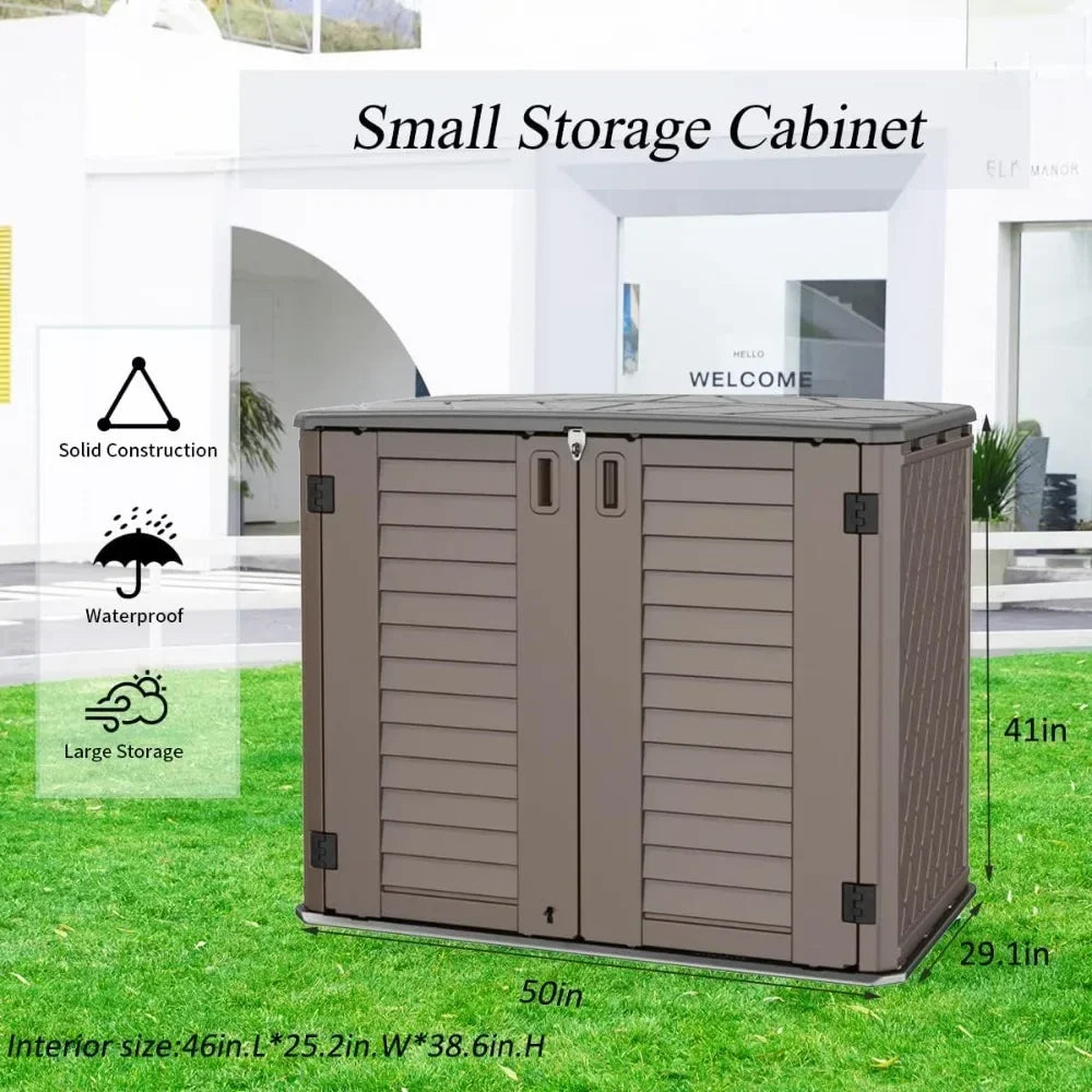 2025-New-Horizontal Resin Storage Shed, 34 Horizontal Cu.ft Outdoor Storage Cabinet Waterproof for Garden/Backyard/Home/Pool, Lo