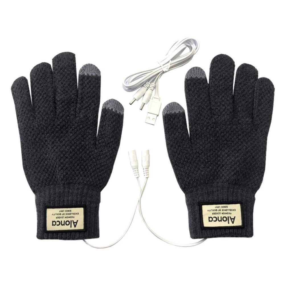 Heated Knitting Full Finger Mittens Windproof USB Electric Heating Gloves Portable Constant Temperature Hand Warmer