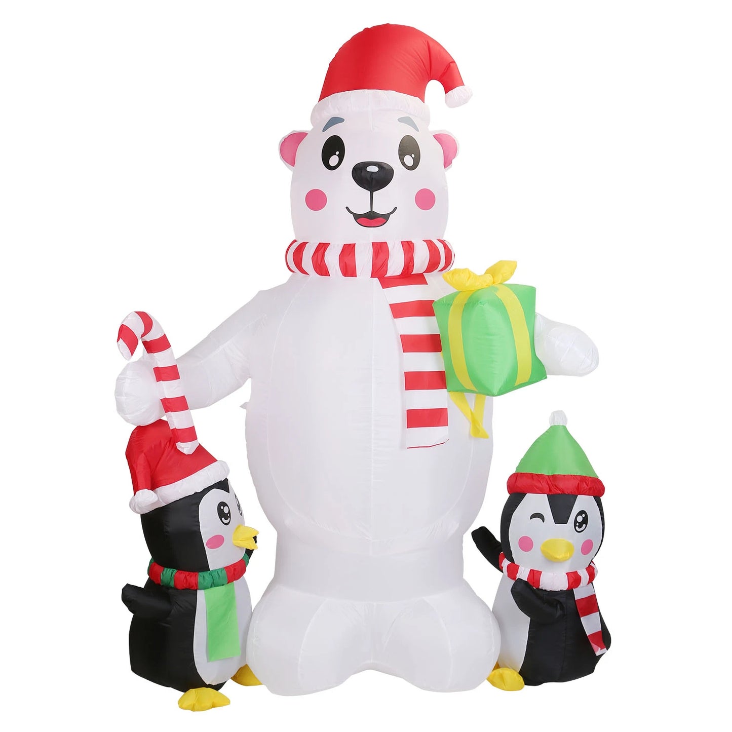 5.9 FT Christmas Inflatable Outdoor Decoration Polar Bear Gift Box Penguin Blow Up Yard Decoration with LED Light Built-in Air