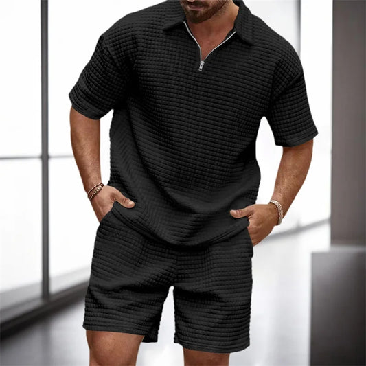 Men's Casual Outfit Short Sleeve Tee with Drawstring Shorts Set for a Stylish Summer Look