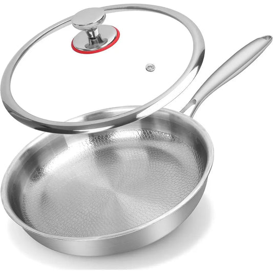 11.02 Inch Titanium Non Stick Frying Pan with Lid - Scratch-Resistant, Even Heating Cookware for All Stovetops