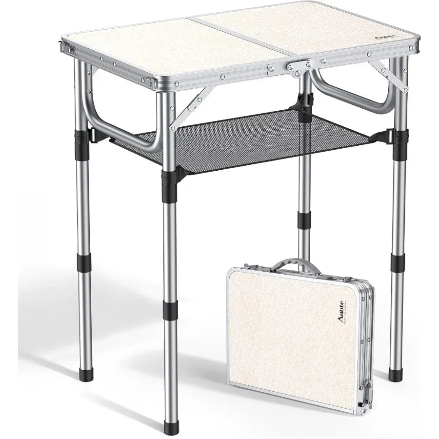 Folding Camping Table Aluminum 24 x 16 Adjustable Height Small Folding Table with Carrying Handle Lightweight Portable Camping