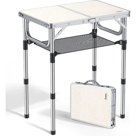 Folding Camping Table Aluminum 24 x 16 Adjustable Height Small Folding Table with Carrying Handle Lightweight Portable Camping