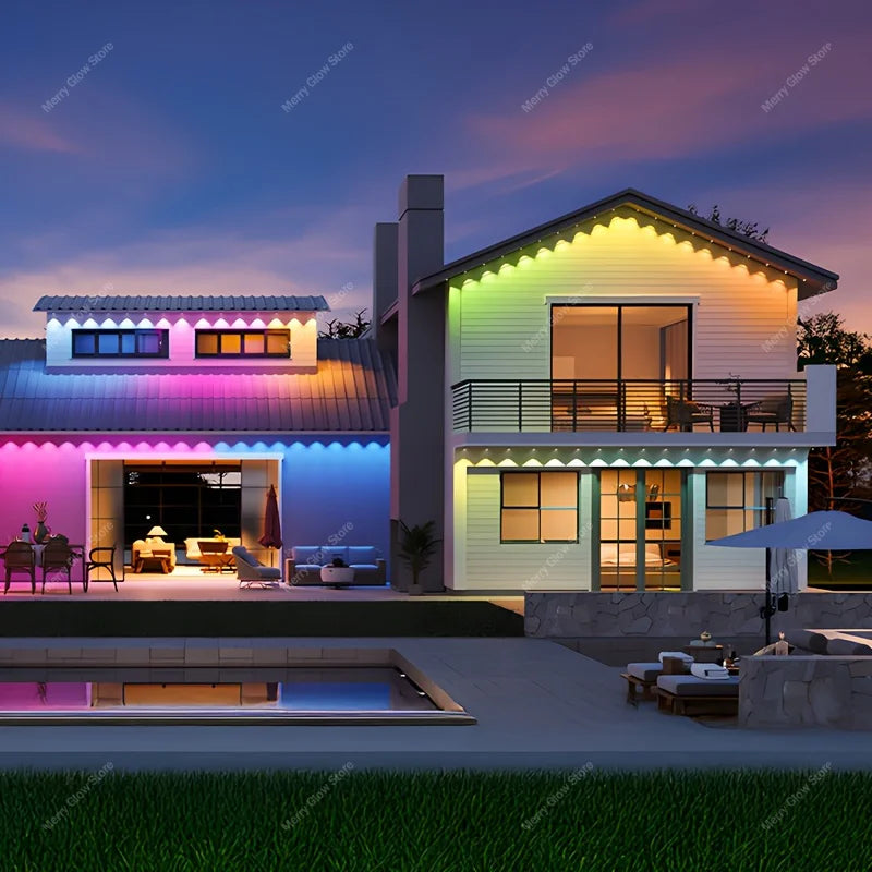 Permanent Outdoor Lights 200 FT/60 M Waterproof Eaves Lights Bluetooth App Timer Function Multiple Scene Modes For Christmas Decor