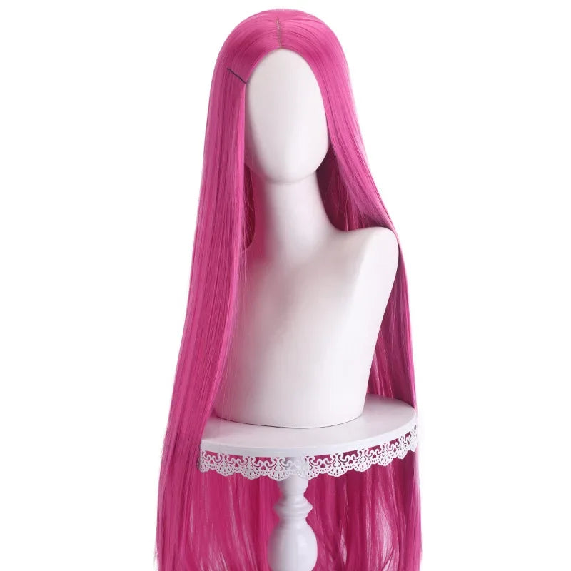Long Straight Cosplay Wig 100 cm Center Parting Central Split Blond Pink Red Purple Heat Resistant Synthetic Hair Wigs