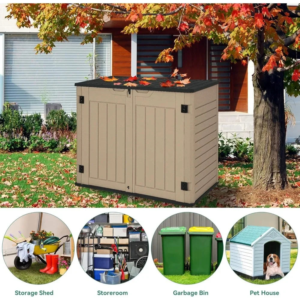 Outdoor Resilient Storage Shed, 35 Cu Ft Lockable Weatherproof Resin Unit, Fit for Garden Equipment, Simple Assembly (Brown)