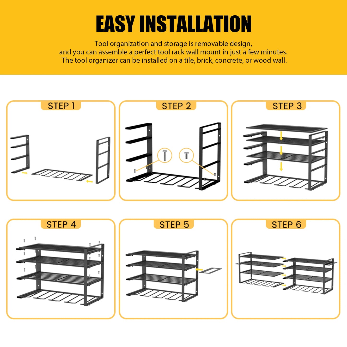 Power Tool Storage Rack 4 Layers Organizer-8 Tool Floating Shelf Wall Mount Heavy Duty Iron Drill Holder for Basement Workbench