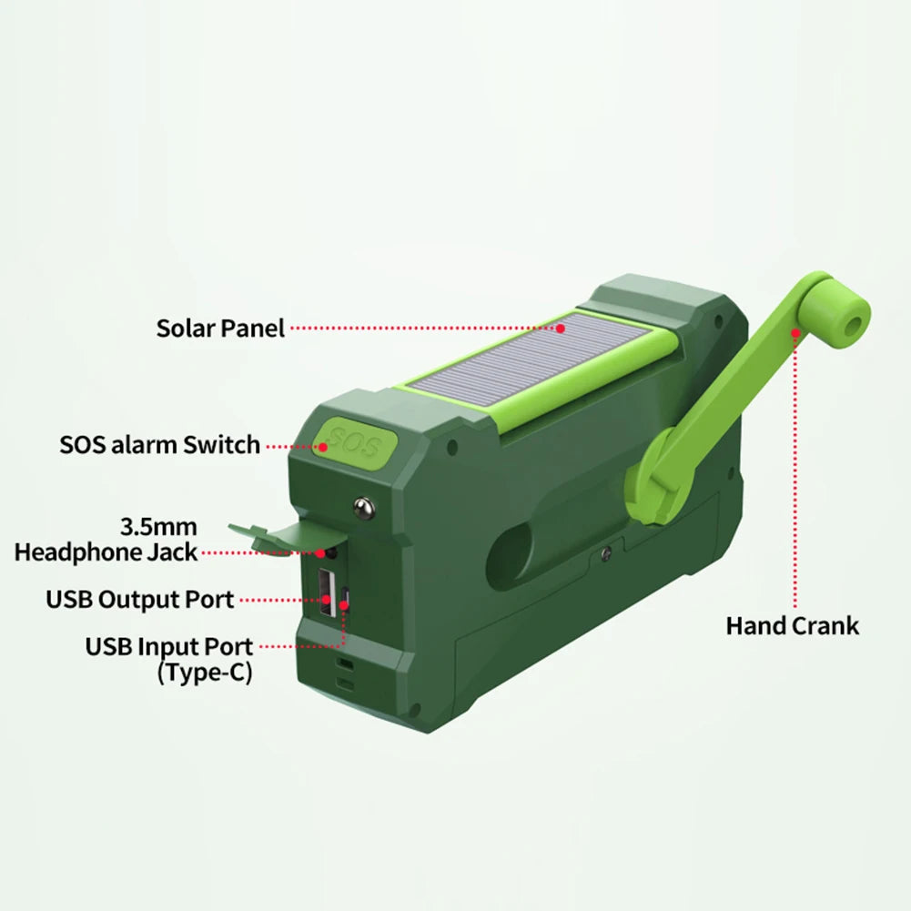 Portable 10000 m Ah charger High Capacity Emergency Radio Solar Hand Crank LED Flashlight/Reading Light/SOS Alarm Survival Tool