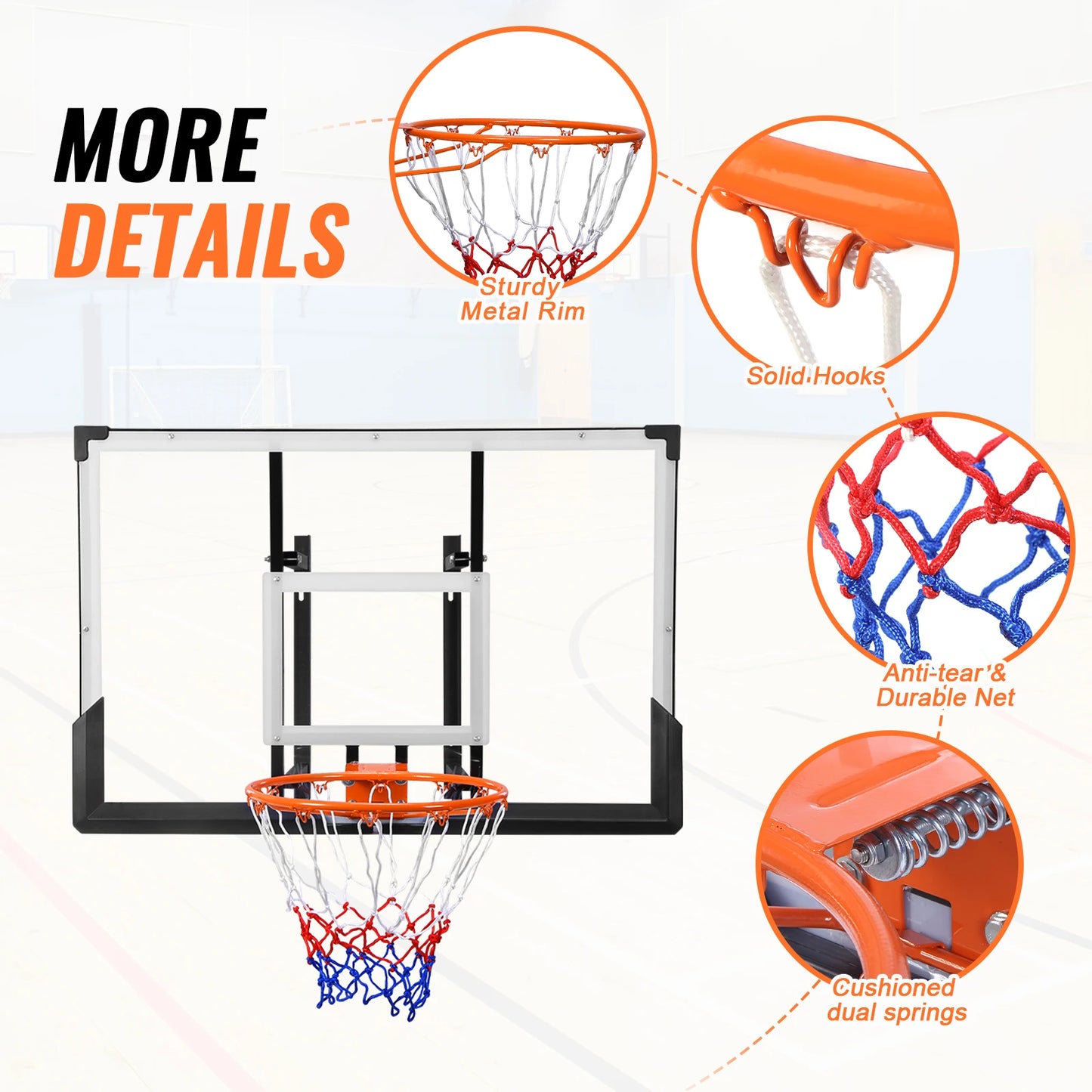 Wall Mounted Basketball Backboard & Hoop 47-Inch Basketball Goal Combo Kit for Garage Fitness Center Barn School Gym Driveway