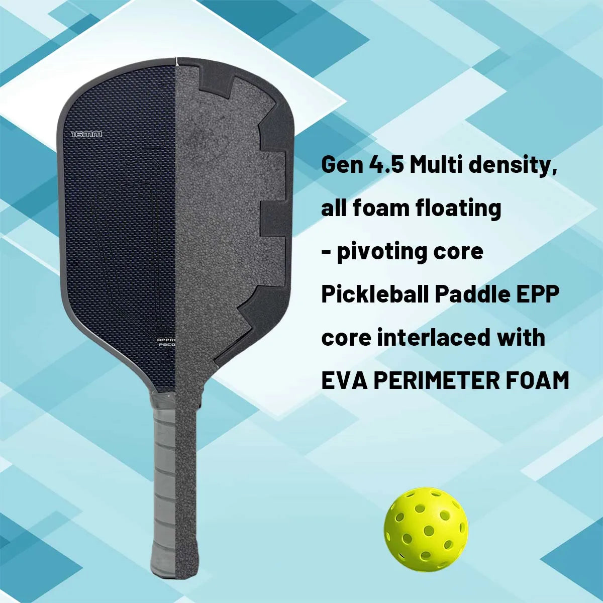 Pickleball Paddle Sword & Shield J2NFT, Gen. 4.5 Multi Density, All Foam Floating - Pivoting Core Pickleball Paddle EPP Core