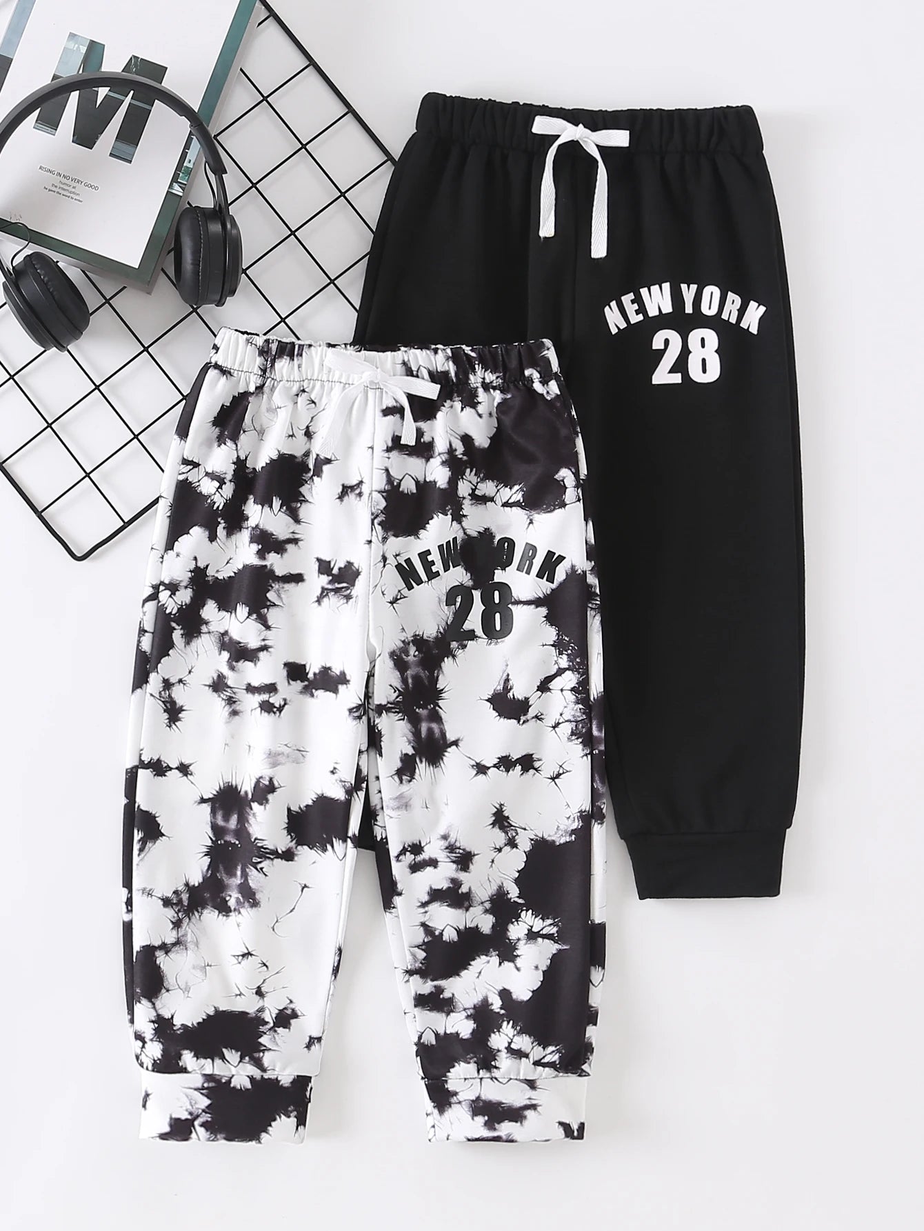 2 Pack Boys Letter Print Pants Autumn Winter Fashion Casual Bottoms Versatile Daily Wear Children Holiday Gift