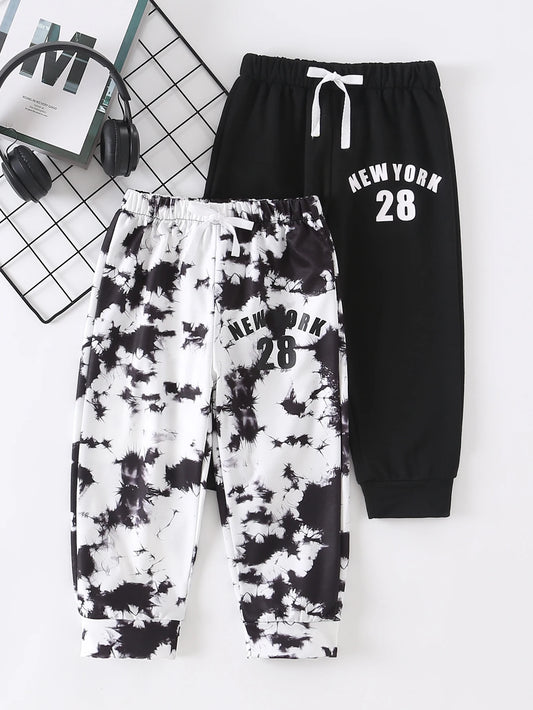 2 Pack Boys Letter Print Pants Autumn Winter Fashion Casual Bottoms Versatile Daily Wear Children Holiday Gift