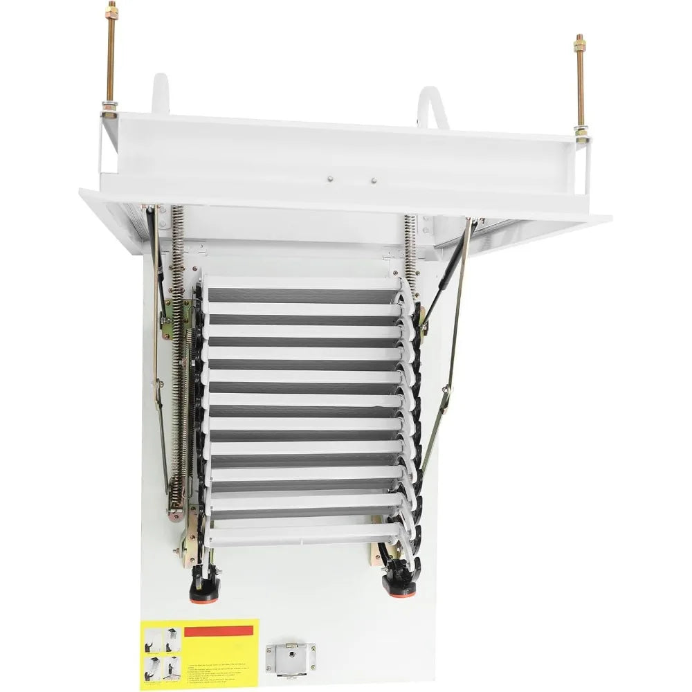 9ft folding steel attic ladder with 661lbs load capacity and pull-down system