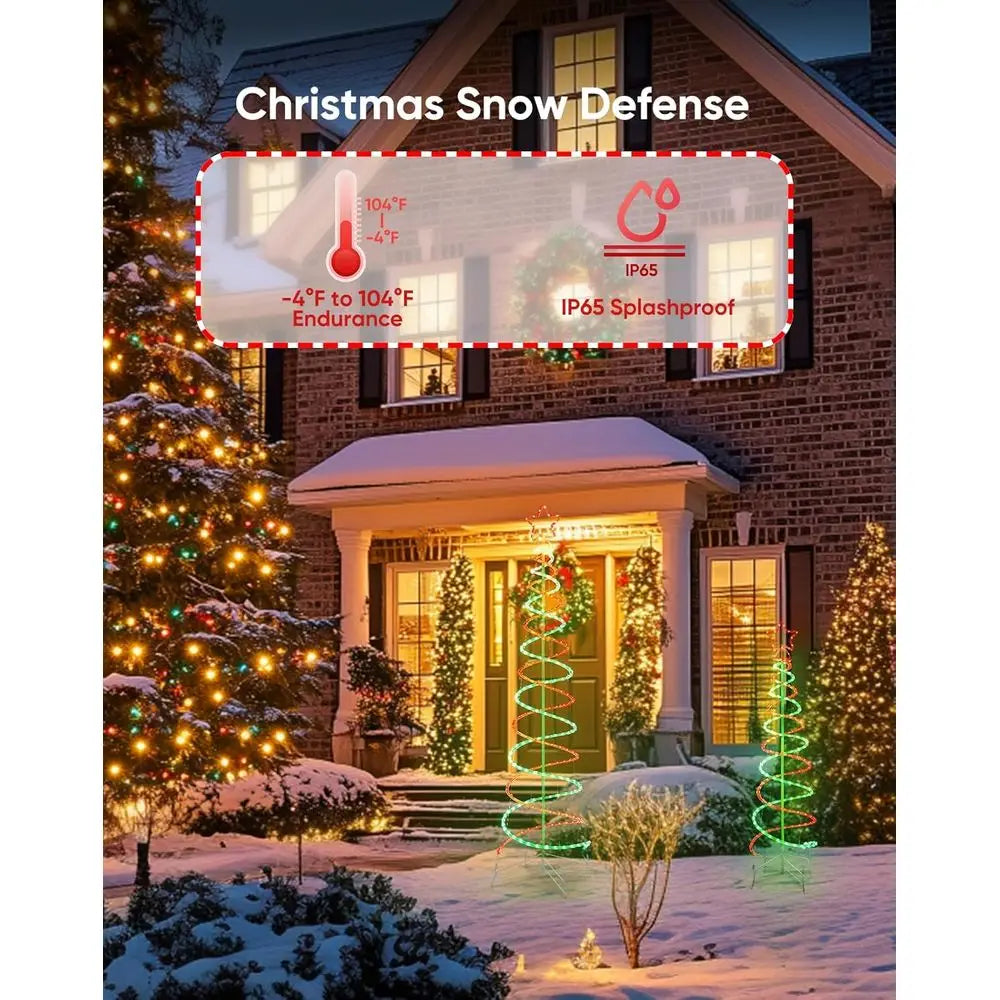 5 FT Waterproof Red & Green Double Spiral Christmas Tree Lights with 8 Modes Controller, 120 V Outdoor Decoration for Holidays